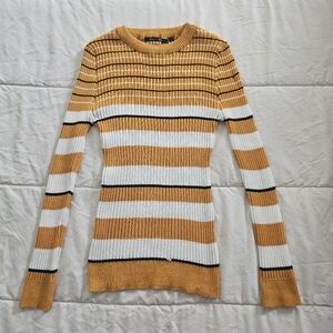 Roma Yellow and White Striped Crew Neck Sweater
